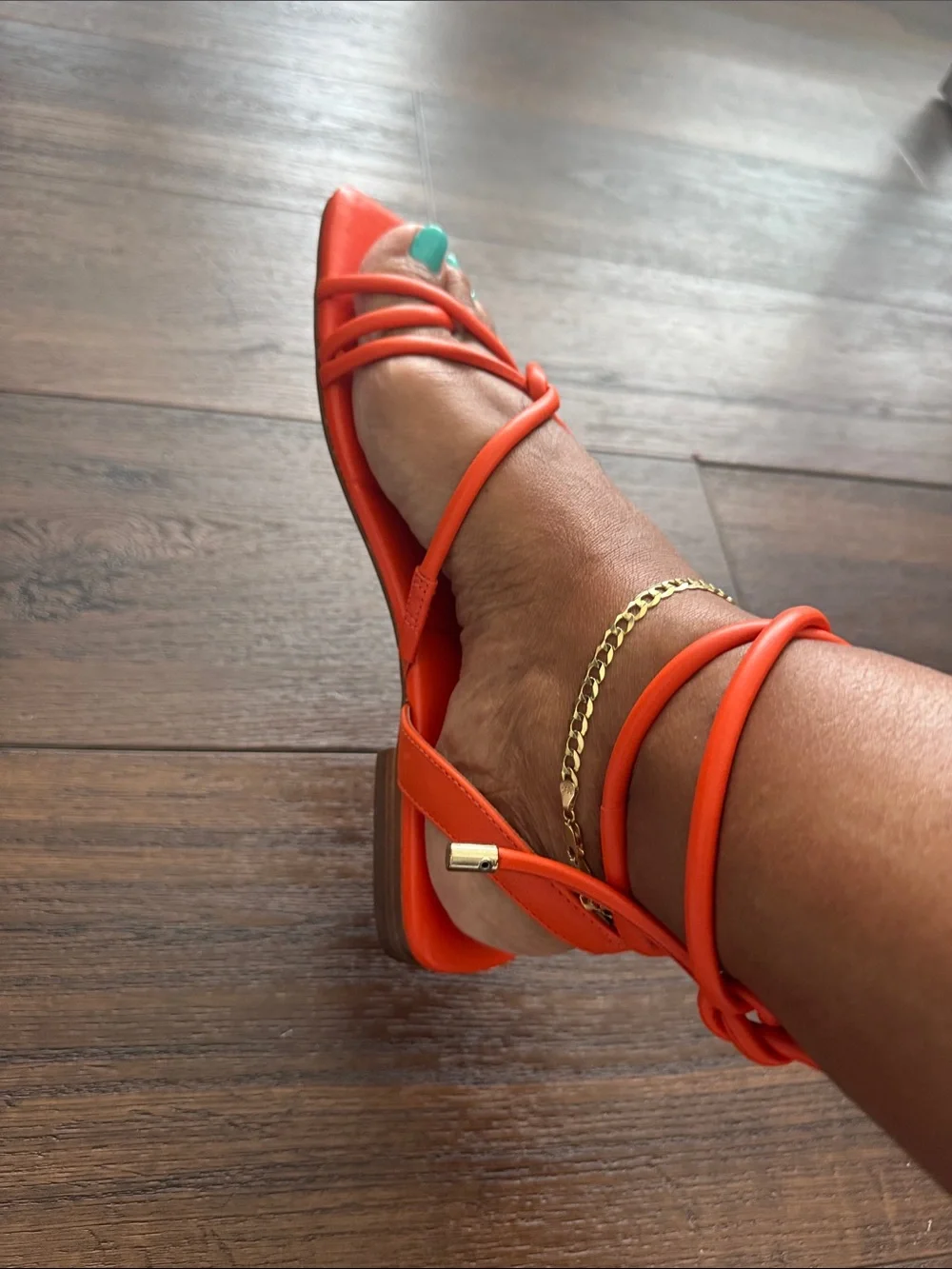 Vince Camuto Alminda Orange Leather  Strappy Square-Toe Wrap Sandals size 8
